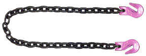 Wrecker Supply grade 100 towing chain with heavy-duty metal links and pink hooks