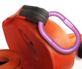 Heavy Duty Nylon Recovery Strap in bright orange with purple metal connector by Wrecker Supply USA