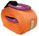 Heavy Duty Nylon Recovery Strap in bright orange with purple metal hooks for durable towing