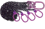 Durable chain sling for wrecker service with four purple links and heavy-duty connect attachment