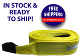 Wrecker Supply USA high strength vehicle recovery strap in yellow with reinforced loops and free shipping