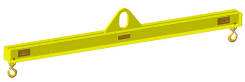 MW yellow multiple length lifting beam for low clearance with hooks on both ends for secure lifting