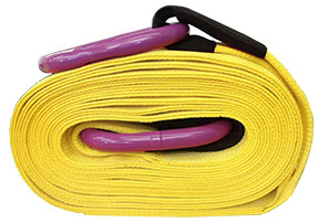 Polyester Recovery Strap with Steel Rings in yellow by Wrecker Supply USA for vehicle recovery