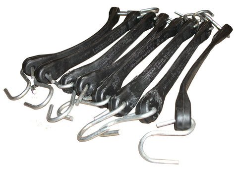 Kinedyne RubberTarp Tie Downs for Trucks black rubber tarp straps with metal hooks laid out