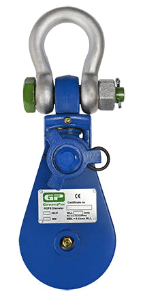 Wrecker Supply USA Snatch Block S for Wrecker Service with blue pulley and heavy-duty shackle