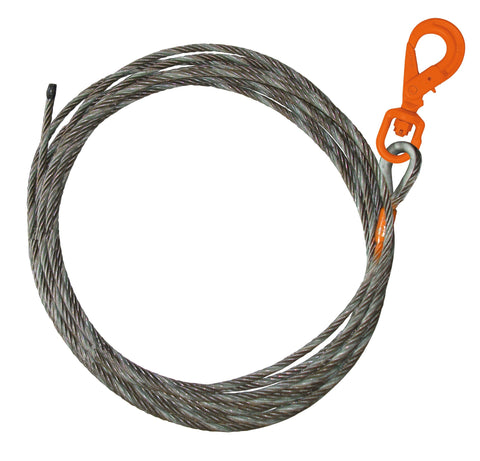 Wrecker Supply USA steel core winch cable with orange safety hook for heavy-duty towing