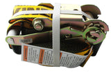 Kinedyne wide handle ratchet tie down strap with durable metal ratchet and yellow strap